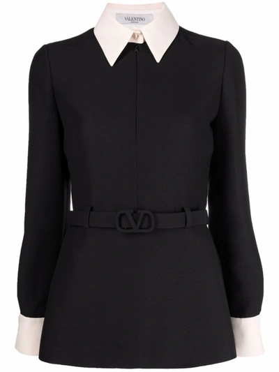 Valentino Long-sleeve Belted-waist Shirt In Black