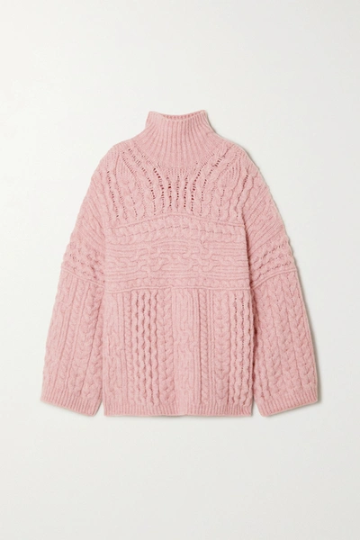 Nanushka Raw Cable-knit Merino Wool Sweater In Pink