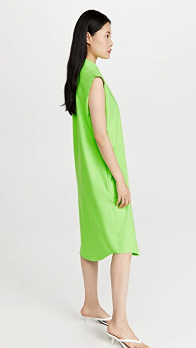 Mm6 Maison Margiela Sleeveless Flannel Shirt Dress In Neon Green