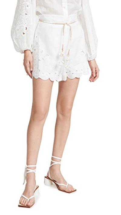 Zimmermann Brighton Lace-trimmed Cotton Shorts In White