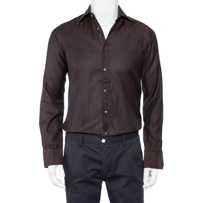 Pre-owned Gucci Brown Cotton Button Front Shirt S