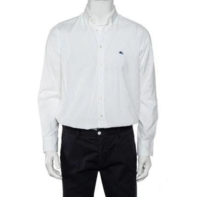 Pre-owned Etro White Paisley Pattern Cotton Button Front Shirt L