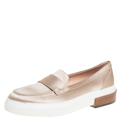 Pre-owned Tod's Beige Satin Slip On Loafer Sneakers Size 39