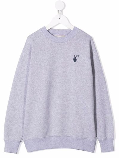 Off-white Kids' Marker Logo-print Cotton Sweatshirt In Grey