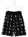 Marcelo Burlon County Of Milan Feather-print Cotton-blend Track Shorts In Black