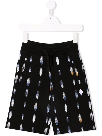 Marcelo Burlon County Of Milan Kids' Feather-print Cotton-blend Track Shorts In Black