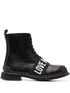 LOVE MOSCHINO LOGO-STRAP ANKLE BOOTS