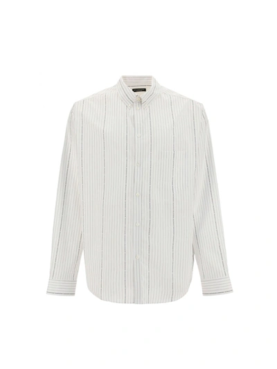 Balenciaga Oversized Logo Pinstripe Shirt In White/black