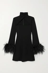 16arlington Odessa Twist-front Feather-trimmed Crepe Mini Dress In Black