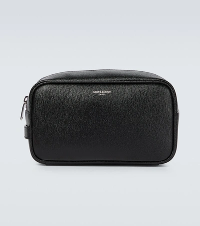 Saint Laurent Leather Washbag In Black