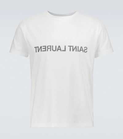 Saint Laurent White T-shirt Wth Printed Logo On The Front And Back In Cotton Man