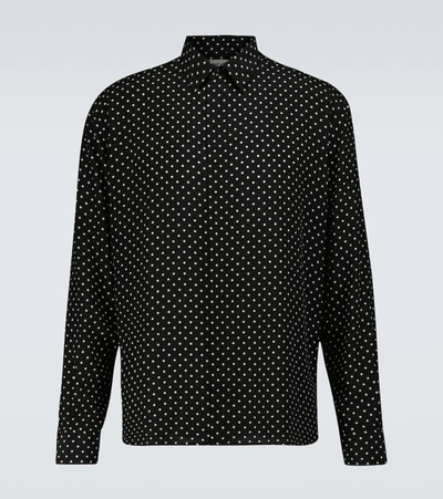 Saint Laurent Yves-collar Polka-dot Silk Shirt In Black,white