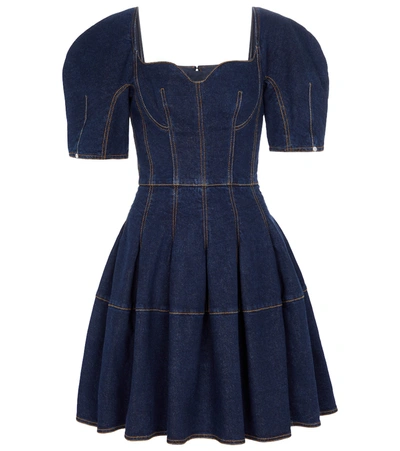 Alexander Mcqueen Cacoon-sleeved Denim Mini Dress In Dark Blue Wash