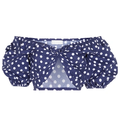 Caroline Constas Rhys Polka-dot Crop Top In Blue