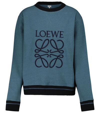 Loewe Womens Duck Blue Anagram-embroidered Cotton And Wool-blend Sweatshirt L