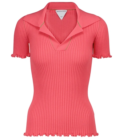 Bottega Veneta Womens Watermelon Ribbed Cotton-knit Polo Shirt S In Pink