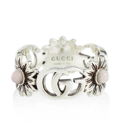 Gucci Gg Marmont Sterling Silver Ring With Pearls