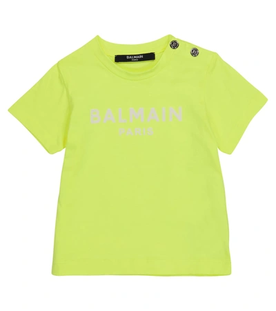 Balmain Baby Logo Cotton T-shirt In Yellow