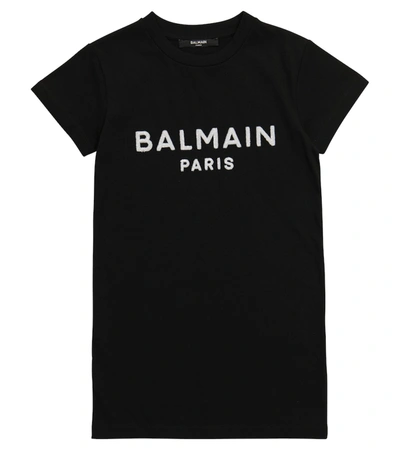 Balmain Kids' Logo-print Cotton And Wool-blend Mini Dress 8-14 Years In Black/white