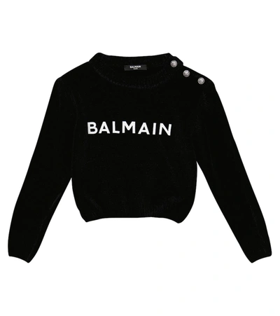 Balmain Teen Logo-print Button-detail Jumper In Black