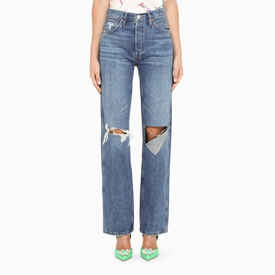 Re/done Blue Boyfriend Jeans With Tears