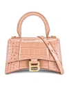 Balenciaga Xs Hourglass Croc-embossed Leather Top Handle Bag In Pink