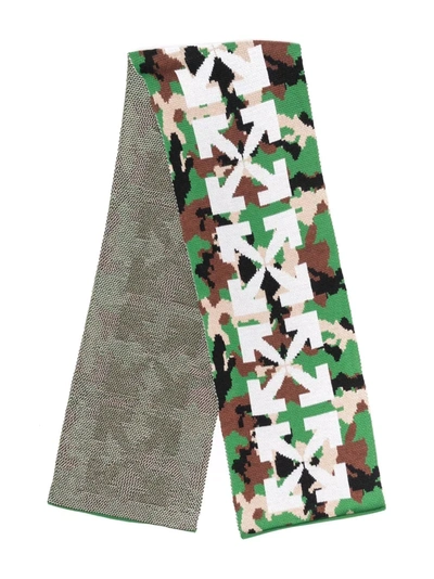 Off-white Arrows-motif Camouflage-pattern Scarf In Green