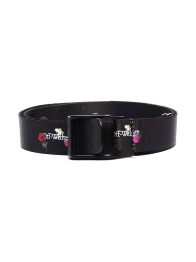 Off-white Girls Black Kids Flower-print Nylon Belt 88cm