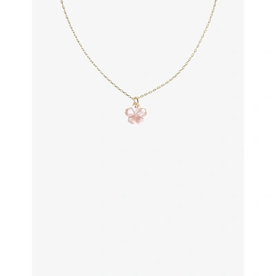 BY NOUCK WOMENS PINK FLOWER 16CT YELLOW GOLD-PLATED BRASS AND PEARL PENDANT CHOKER NECKLACE R03780112