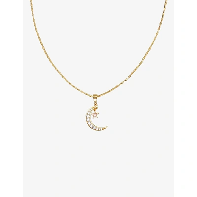 By Nouck Womens Opal Crescent And Star 16ct Yellow Gold-plated Nickel And Brass And Cubic Zirconia Pendant Ne