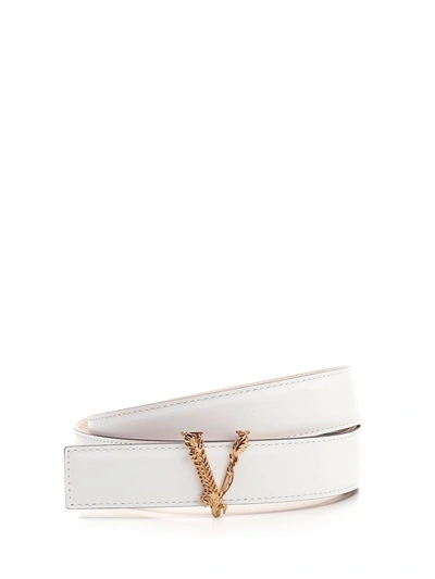 Versace Virtus Barocco V Buckle Belt In White