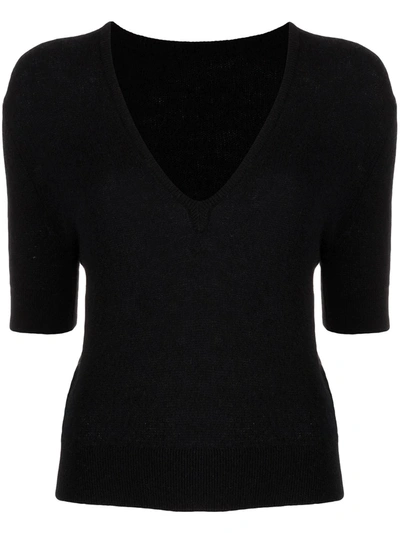 Khaite Jo Shortsleeved Cashmere Polo Top In Black