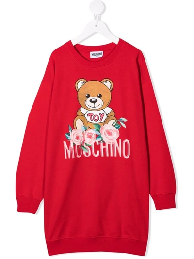 Moschino Teen Teddy Bear-print Sweatshirt Dress In Red
