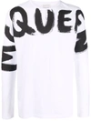 Alexander Mcqueen White Graffiti Kimono Sleeve Long Sleeve T-shirt In White/black