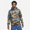 Nike Therma-fit Men's Pullover Camo Training Hoodie In Court Blue,light Bone