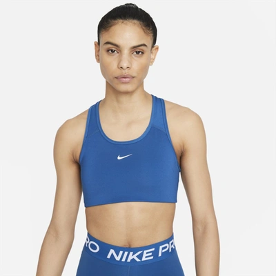 Nike Dri-fit Swoosh Women's Medium-support 1-piece Pad Sports Bra In Court Blue,white