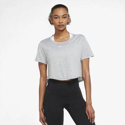 Nike Women's Dri-fit One Standard Fit Short-sleeve Cropped Top In Particle Grey / Black