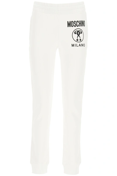 Moschino Double Question Mark Print Joggers In White,black