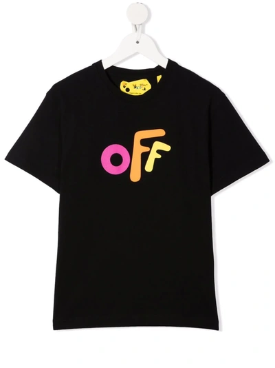 Off-white Kids' Black T-shirt With Multicolor Print