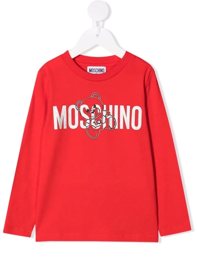 Moschino Kids' Logo-print Long-sleeved T-shirt In Red