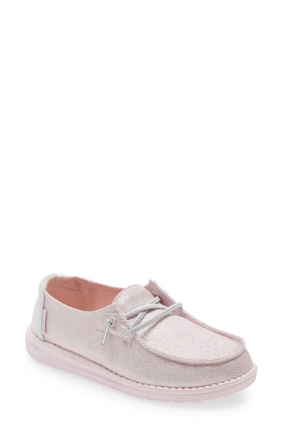 Hey Dude Kids' Wendy Sparkling Moc Toe Sneaker In Sparkling Pink