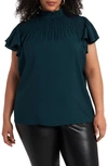1.state Smocked Ruffle Sleeve Top In Green Forest