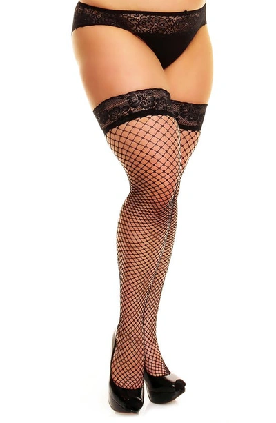 Glamory Hosiery Fishnet Stay-put Stockings In Black