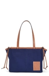 Loewe Small Cushion Canvas & Leather Tote In Navy Blue/ Tan