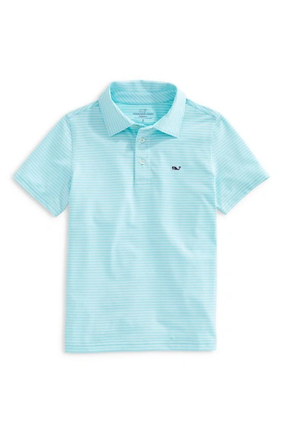 Vineyard Vines Kids' Bradley Stripe Stretch Polo Shirt In Poolside/ Sprout
