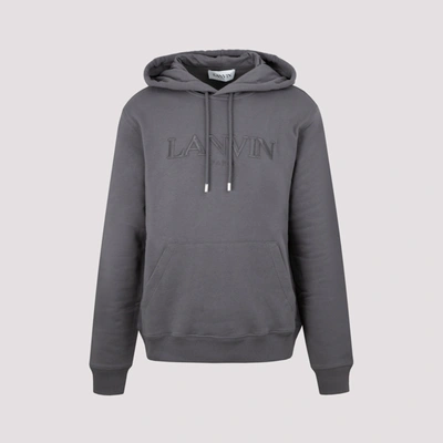 Lanvin Embroidered Logo Cotton Hoodie In Elephant Grey