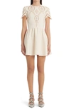 Valentino Sangallo-embroidered Wool-blend Crepe Minidress In Ivory