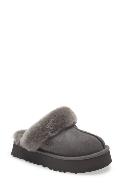 Ugg Gray Mule In Mutton With 3cm Platfoarm In Charcoal