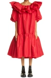 ALEXANDER MCQUEEN RUFFLE PUFF SLEEVE DROP WAIST MIDI DRESS,661521QEACM