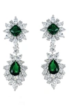 Genevive Cubic Zirconia Drop Earrings In Silver/ Green